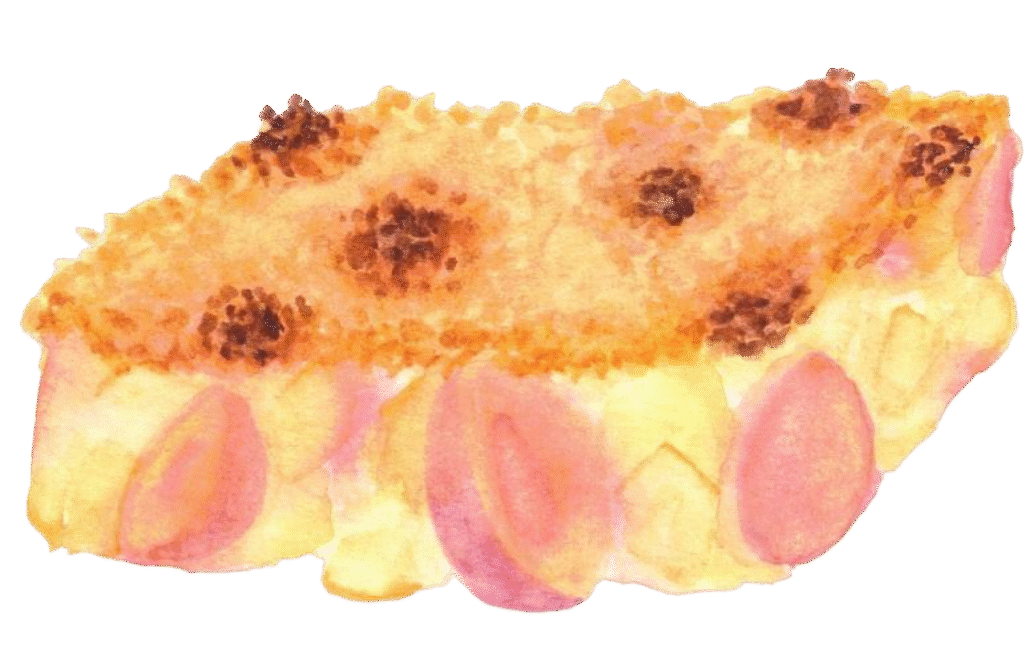 Image d'une part de crumble aux pommes et aux pruneaux. Cette illustration n'a pas de but en particulier sur cette page mais est utilisée sur la page crumble aux pommes et aux pruneaux.